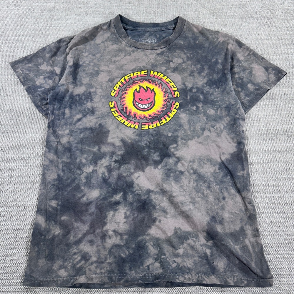 Spitfire Wheels T-Shirt Small Grey Tie-Dye Good Bigheadโ Logo Skateboard Tee